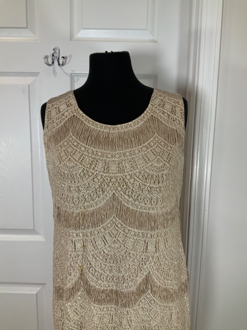 Lillie Rubin Champagne Gold Embroidered Lace Midi Dress Art Deco Glam Medium - Picture 2 of 11